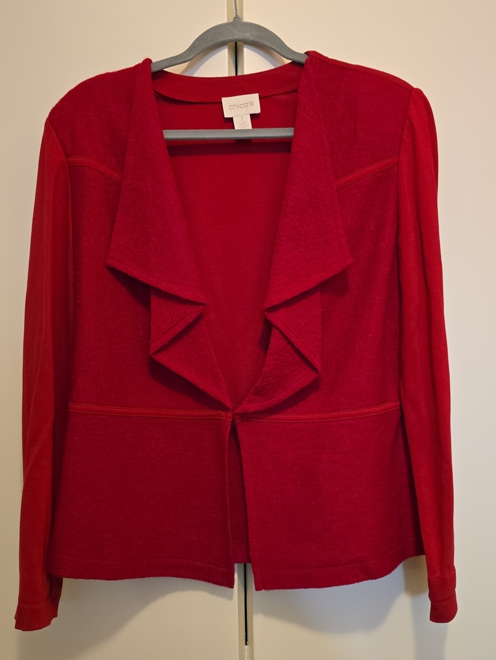 Chico's Red Drape Collar Wool Jacket